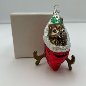 VTG Christopher Radko Ricky Raccoon in red bag Christmas Glass Ornament 1994